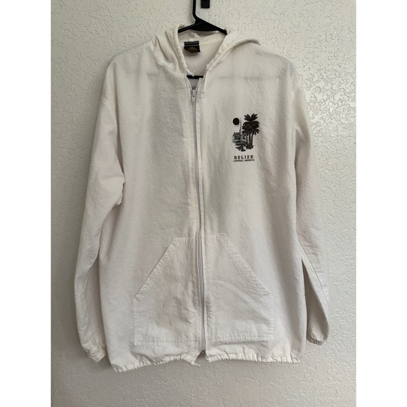 Belize Central America Embroidered Full Zip Hooded Jacket White L - Picture 1 of 7